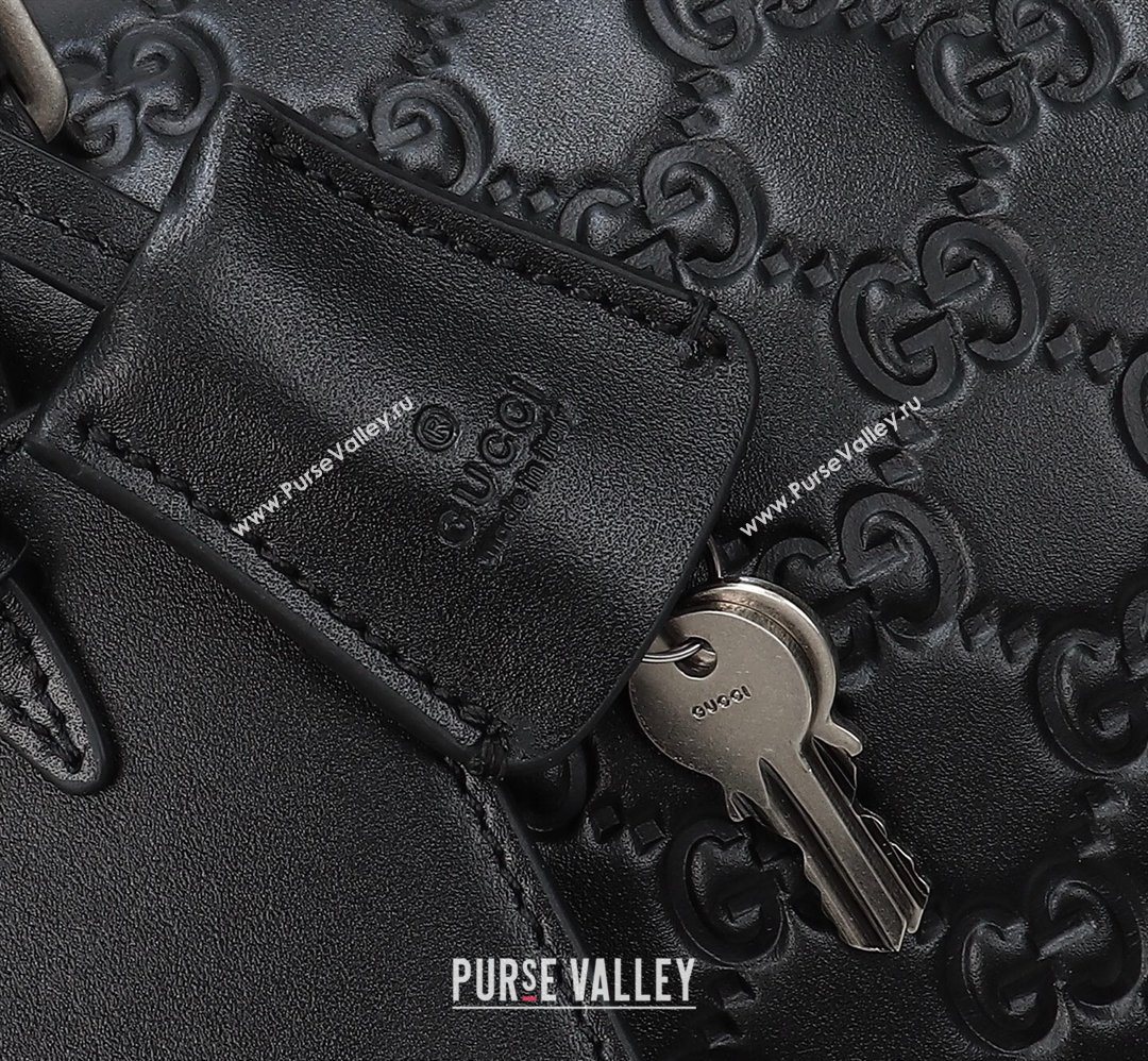 Gucci Mens GG Leather Emblem medium duffle bag Black 2026 850220 (DLH-260128070)