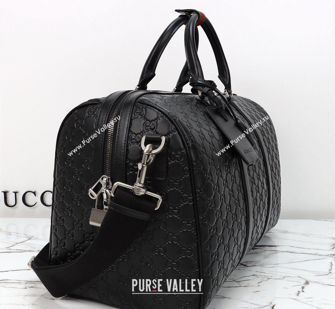 Gucci Mens GG Leather Emblem medium duffle bag Black 2026 850220 (DLH-260128070)