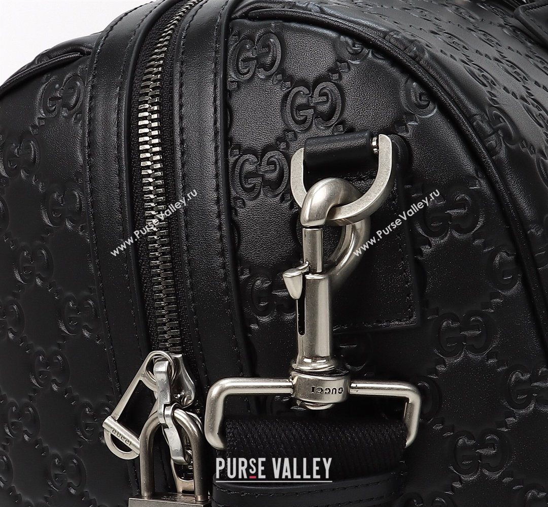 Gucci Mens GG Leather Emblem medium duffle bag Black 2026 850220 (DLH-260128070)