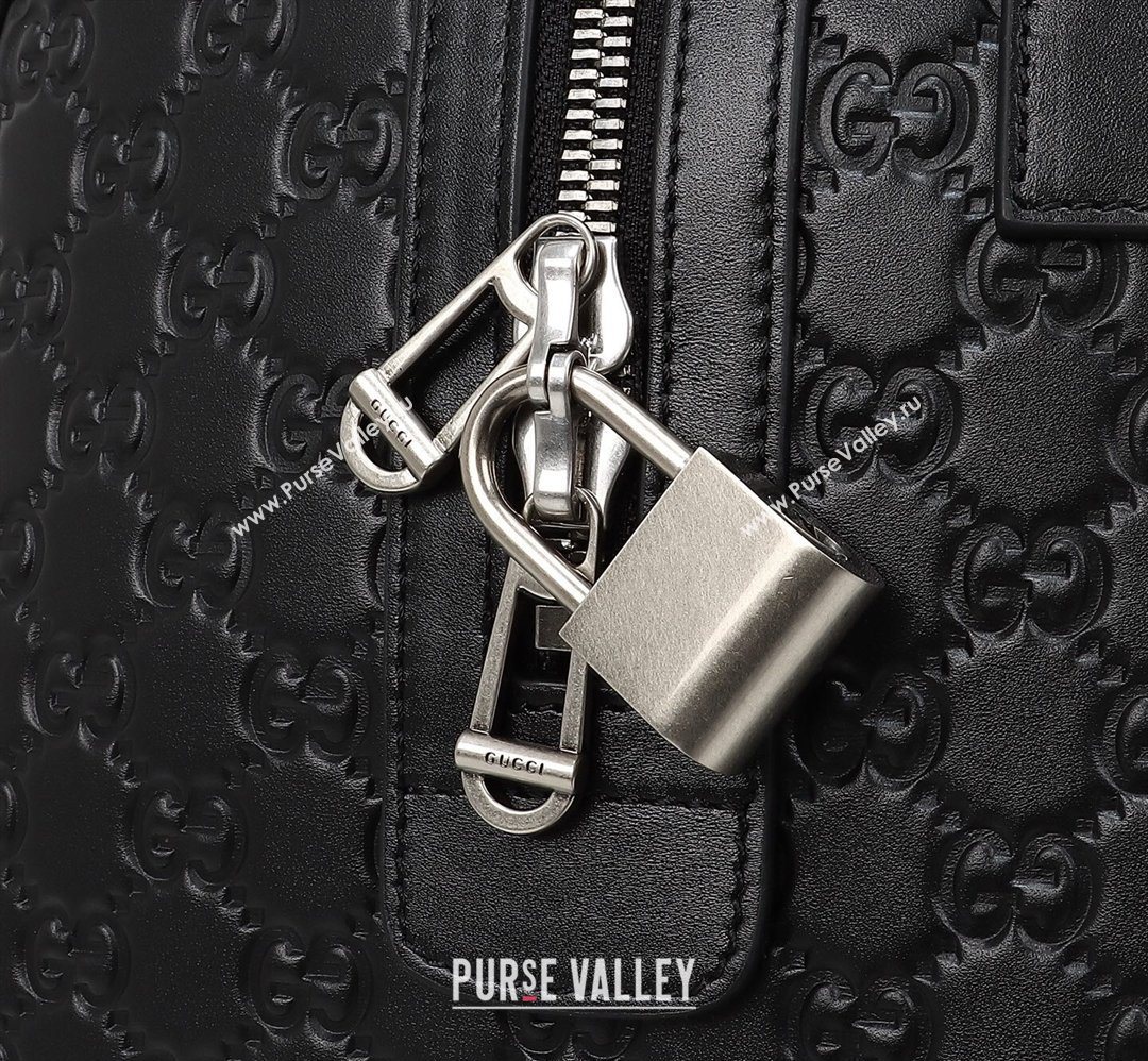 Gucci Mens GG Leather Emblem medium duffle bag Black 2026 850220 (DLH-260128070)