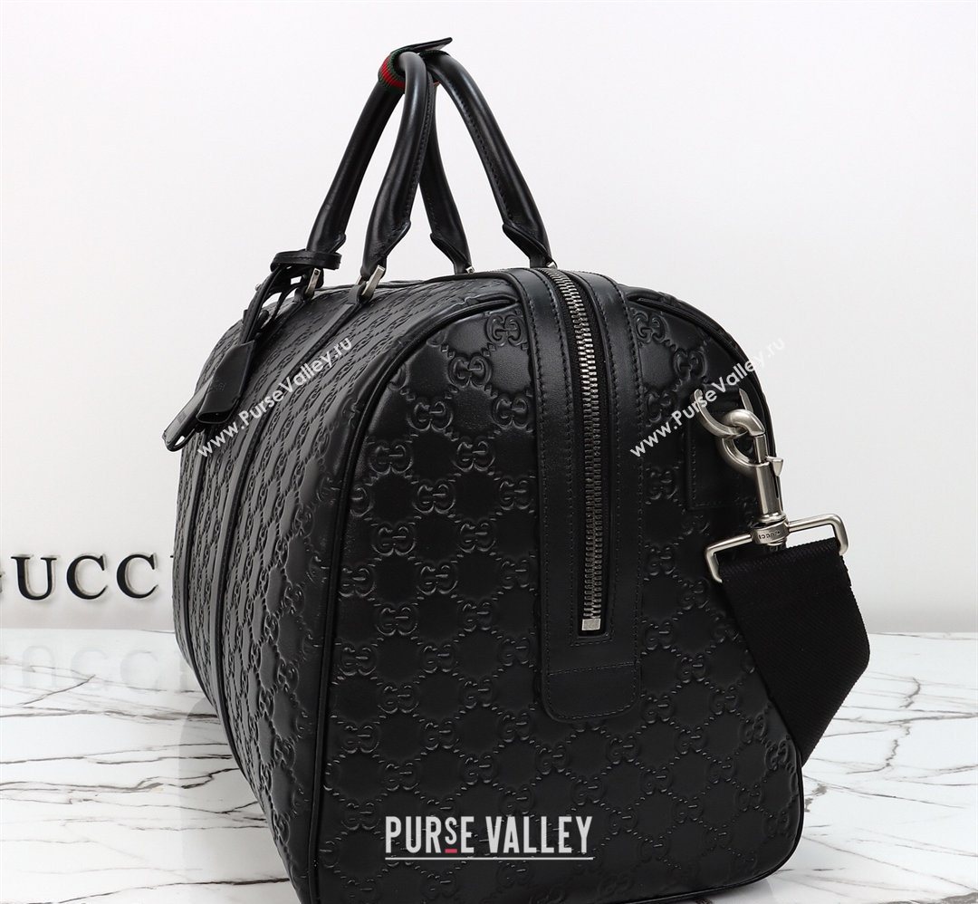 Gucci Mens GG Leather Emblem medium duffle bag Black 2026 850220 (DLH-260128070)