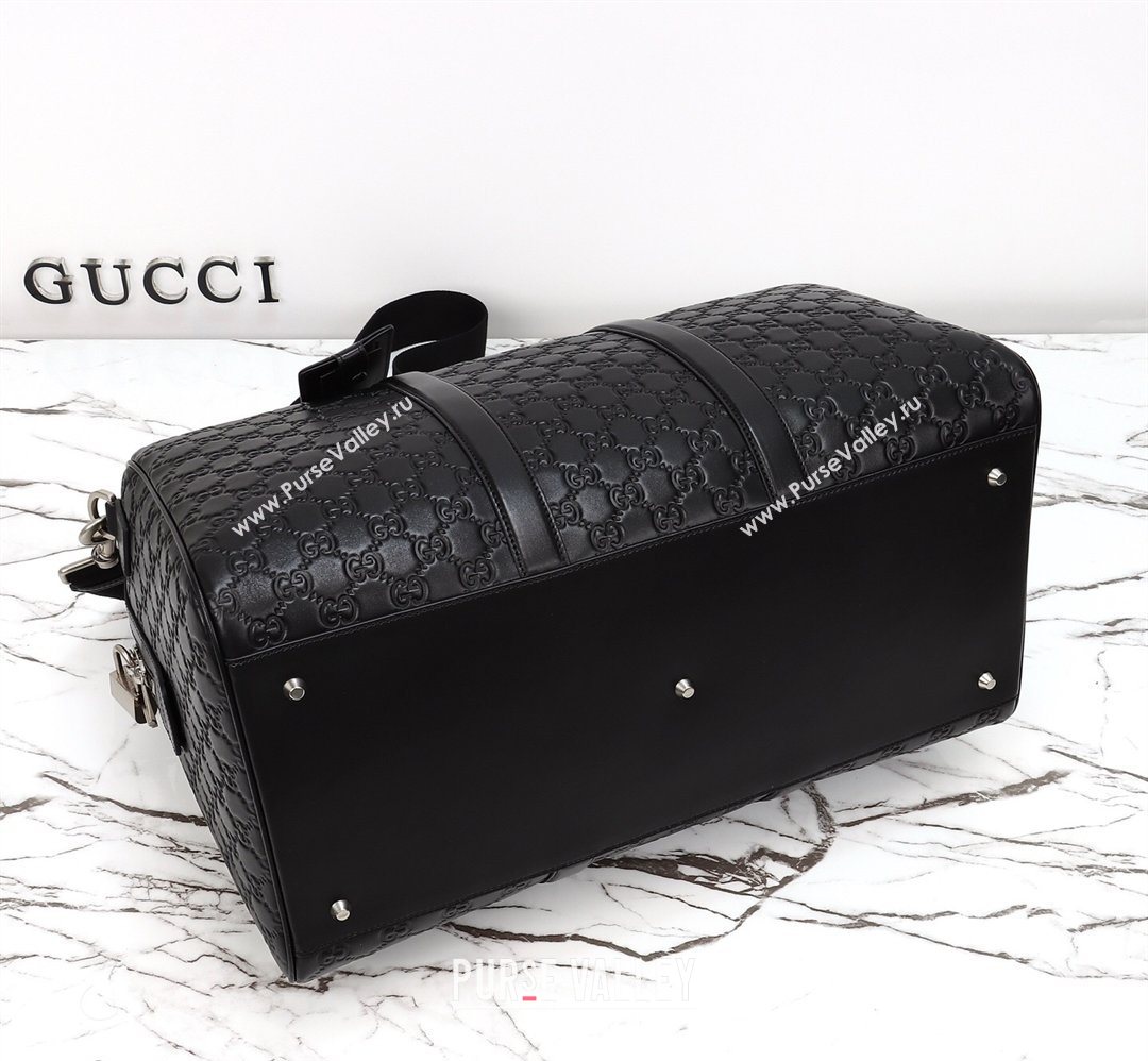 Gucci Mens GG Leather Emblem medium duffle bag Black 2026 850220 (DLH-260128070)