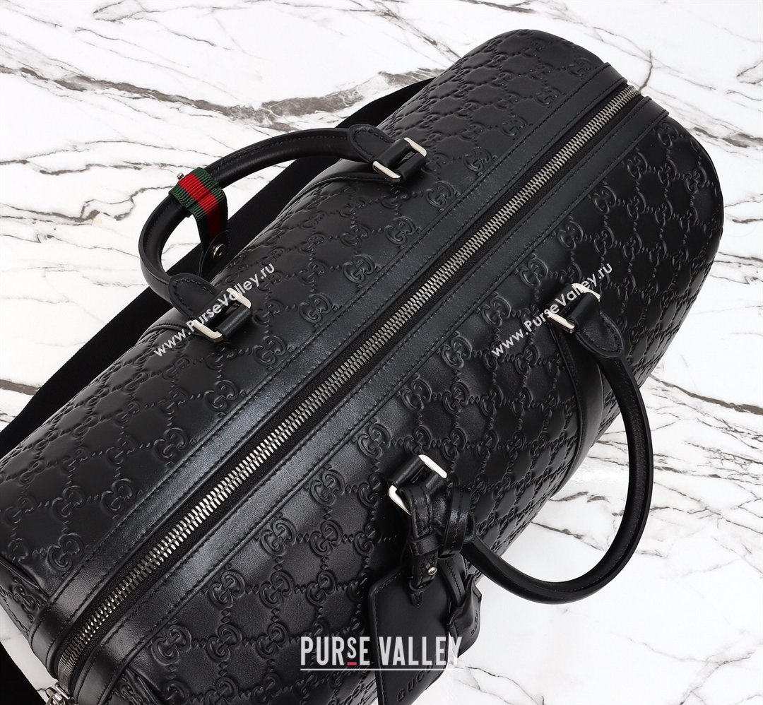 Gucci Mens GG Leather Emblem medium duffle bag Black 2026 850220 (DLH-260128070)
