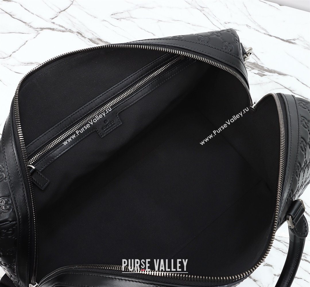 Gucci Mens GG Leather Emblem medium duffle bag Black 2026 850220 (DLH-260128070)