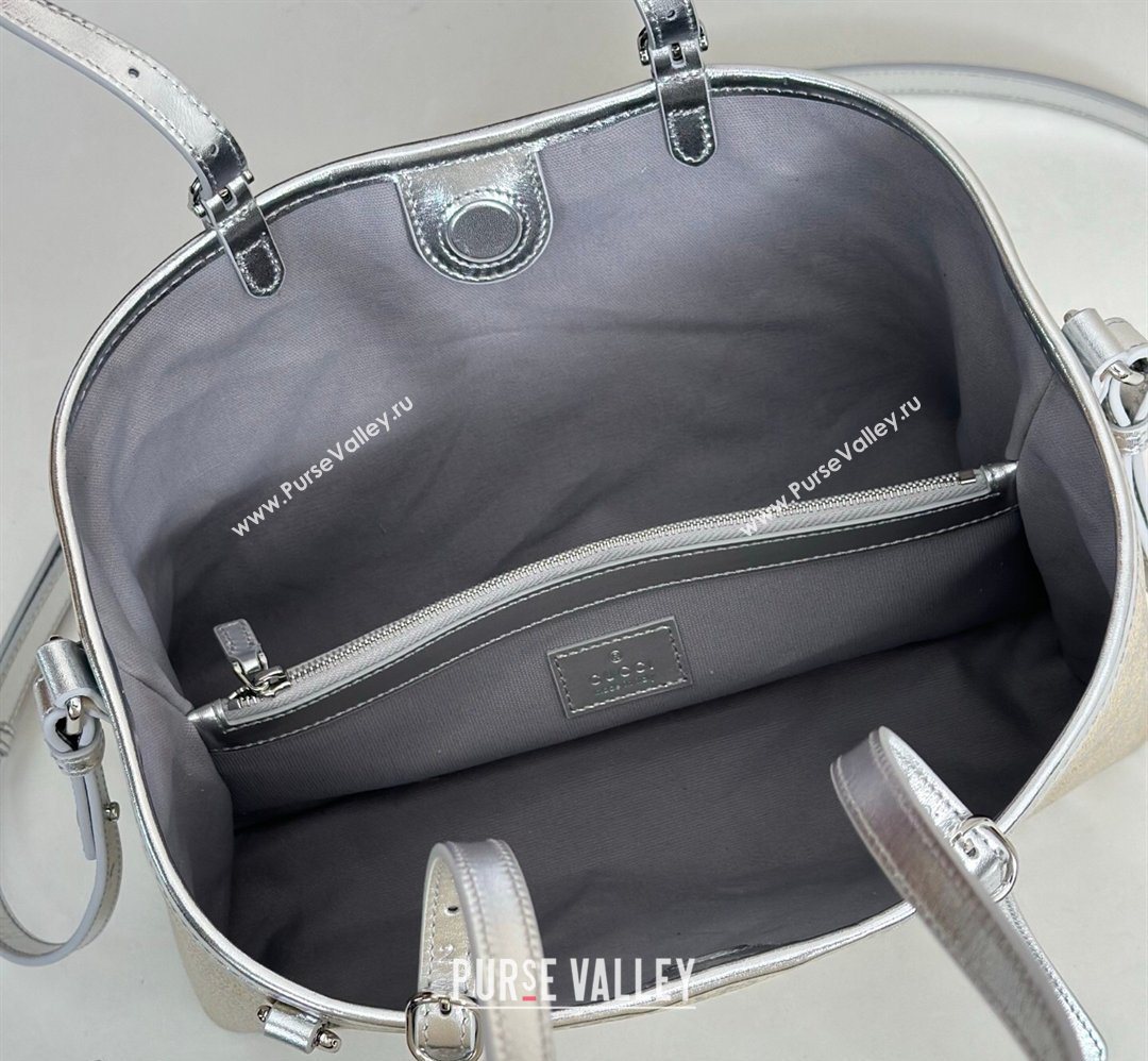 Gucci GG Canvas Emblem Medium Tote Bag Silver 815214 (DLH-260127072)