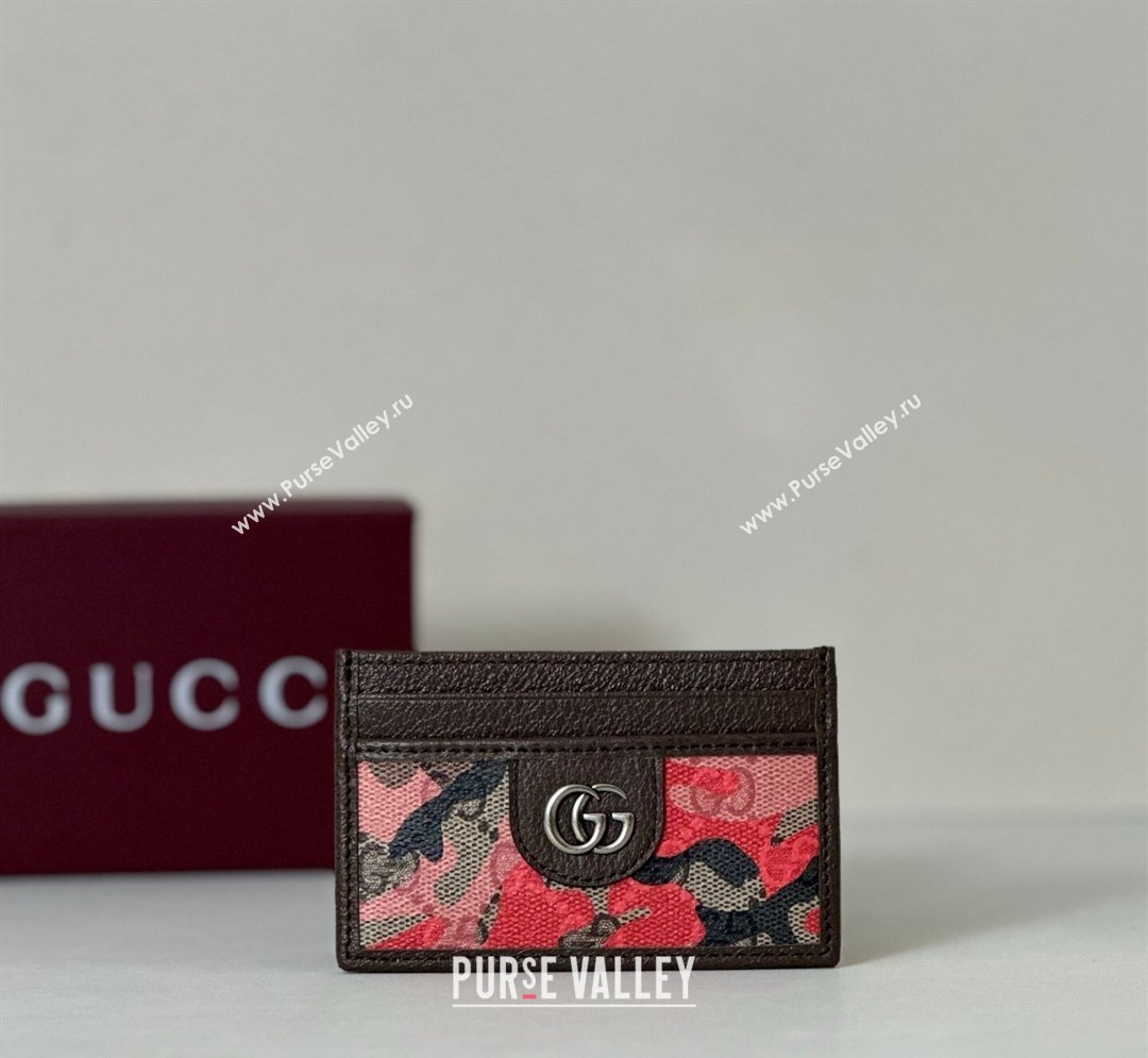 Gucci Card Case in Camouflage GG Fabric Pink/Red 2026 834795 (DLH-260128093)