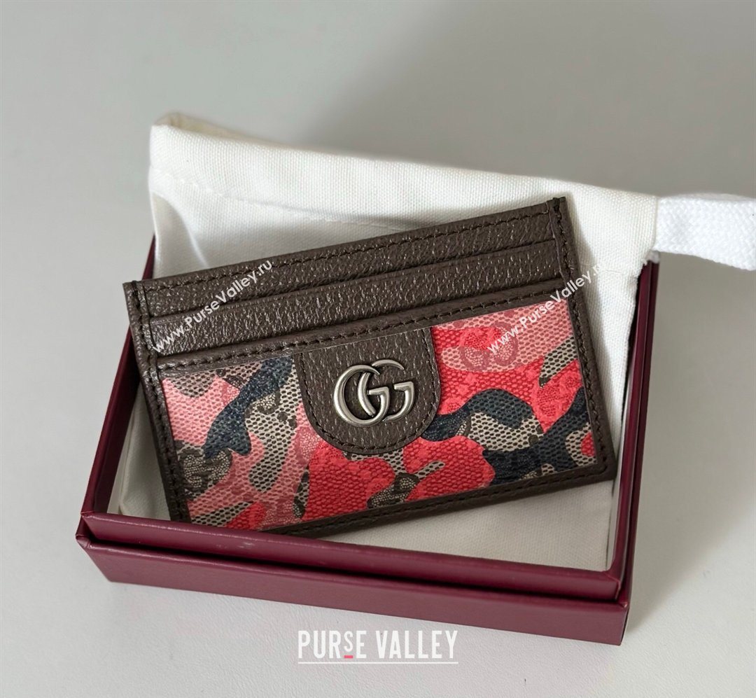 Gucci Card Case in Camouflage GG Fabric Pink/Red 2026 834795 (DLH-260128093)