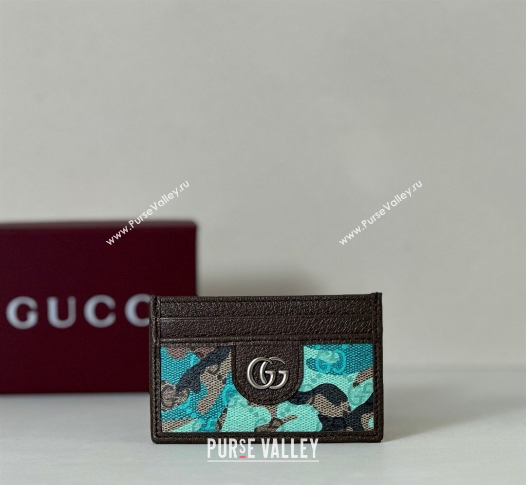 Gucci Card Case in Camouflage GG Fabric Blue 2026 834795 (DLH-260128094)