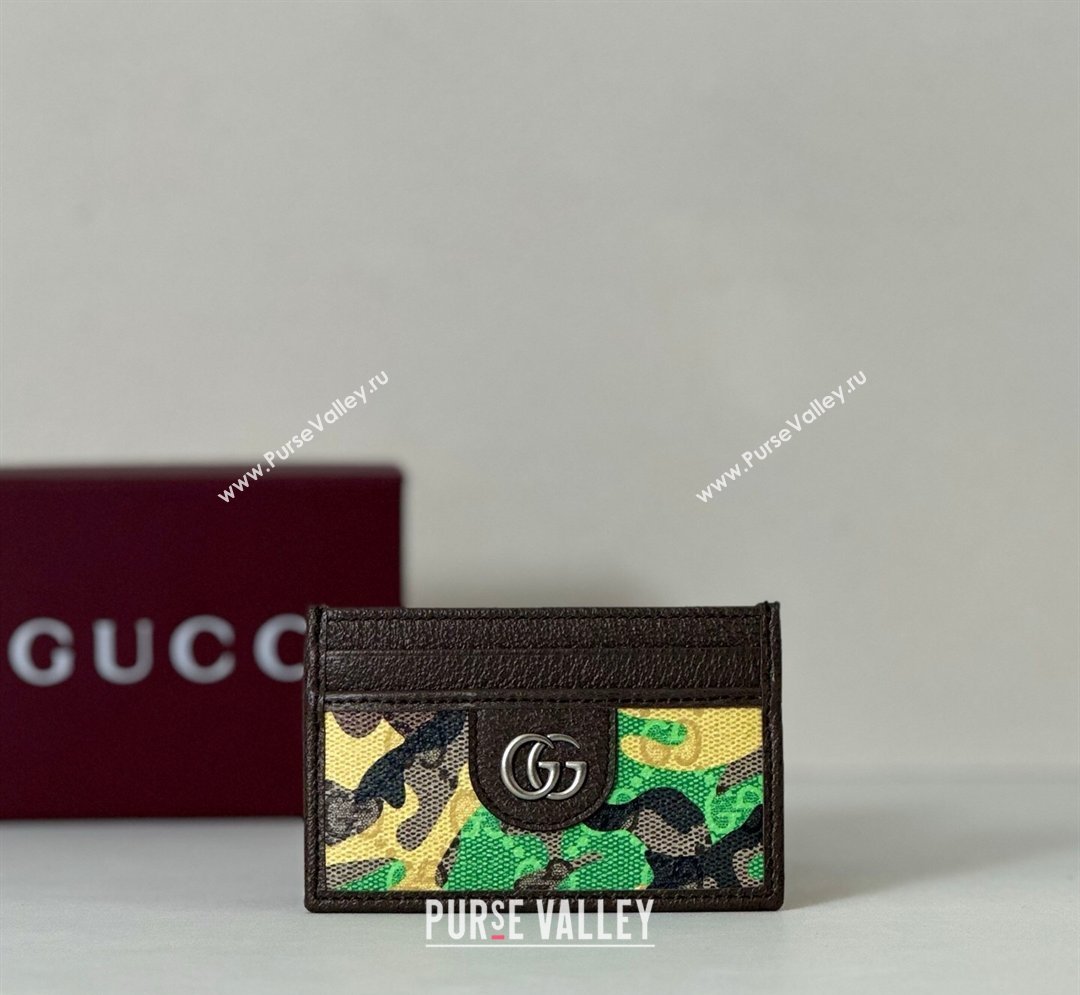 Gucci Card Case in Camouflage GG Fabric Green/Yellow 2026 834795 (DLH-260128092)
