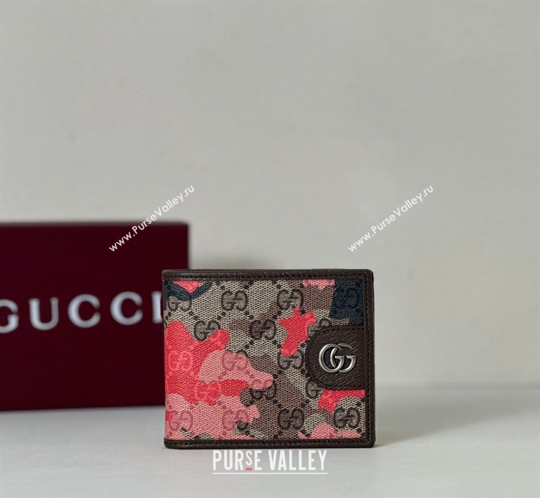 Gucci Bi-fold Wallet in Camouflage GG Fabric Pink/Red 2026 834271 (DLH-260128097)