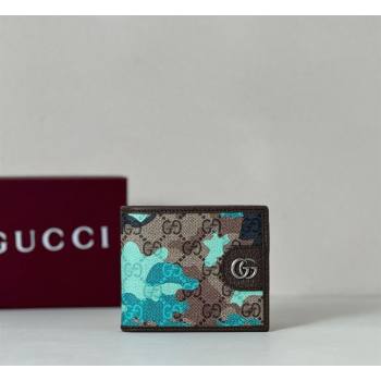 Gucci Bi-fold Wallet in Camouflage GG Fabric Blue 2026 834271 (DLH-260128098)