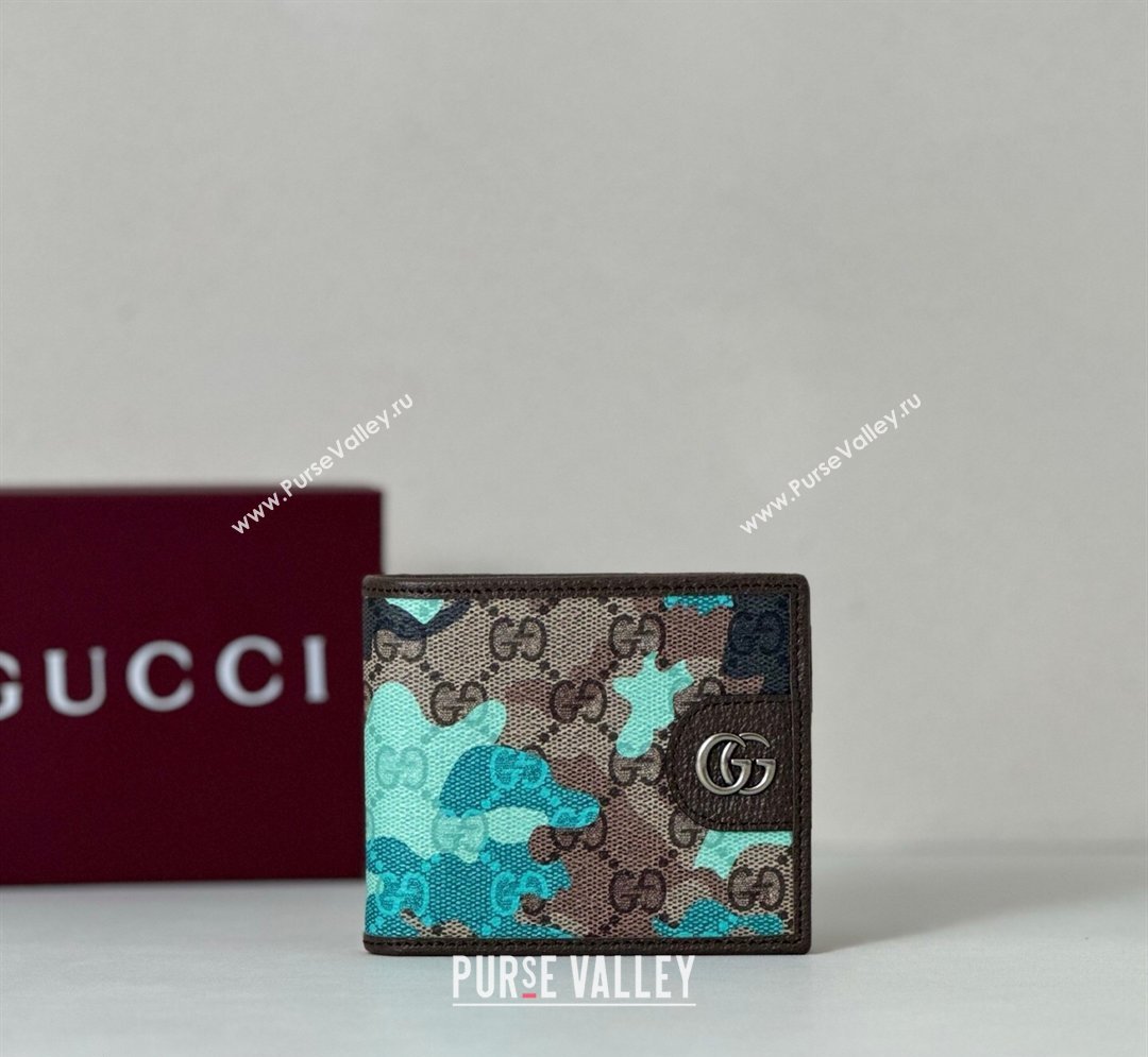 Gucci Bi-fold Wallet in Camouflage GG Fabric Blue 2026 834271 (DLH-260128098)
