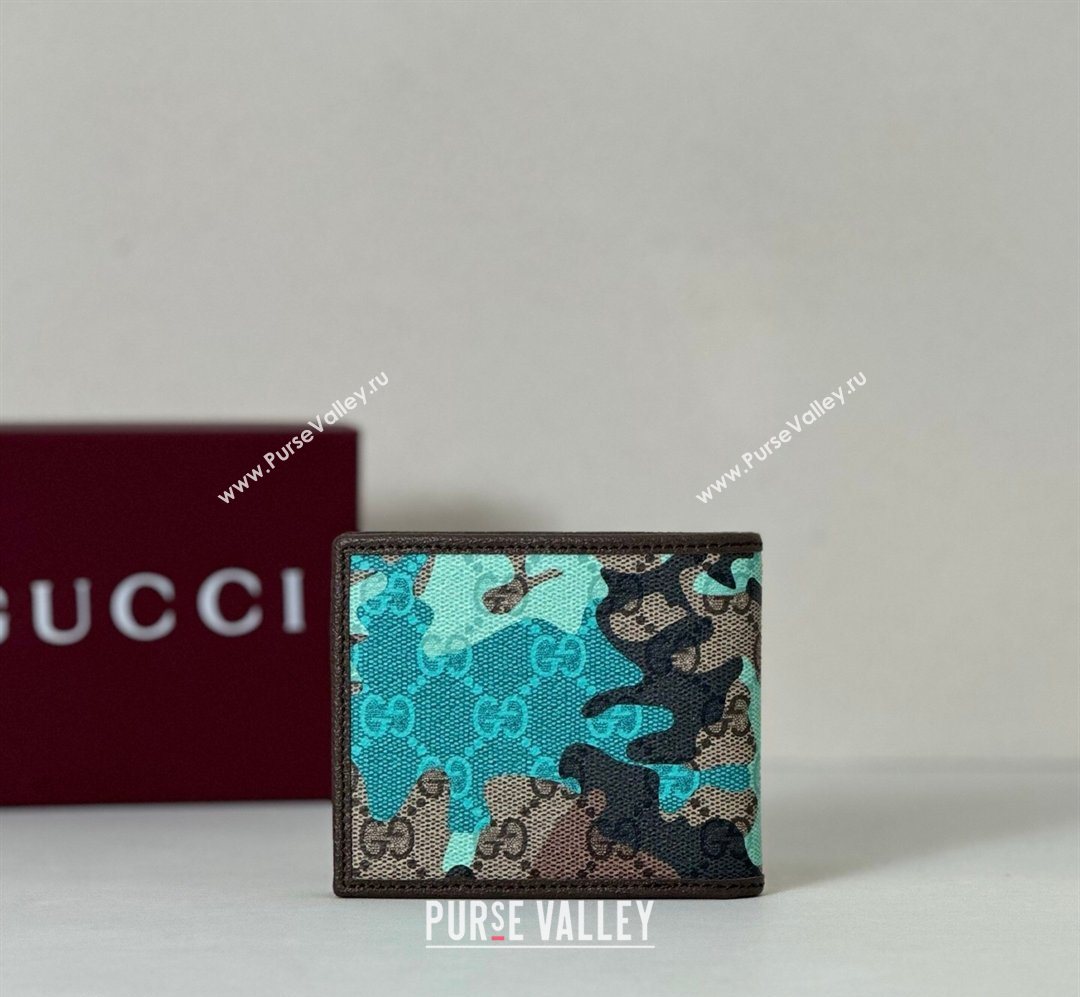 Gucci Bi-fold Wallet in Camouflage GG Fabric Blue 2026 834271 (DLH-260128098)