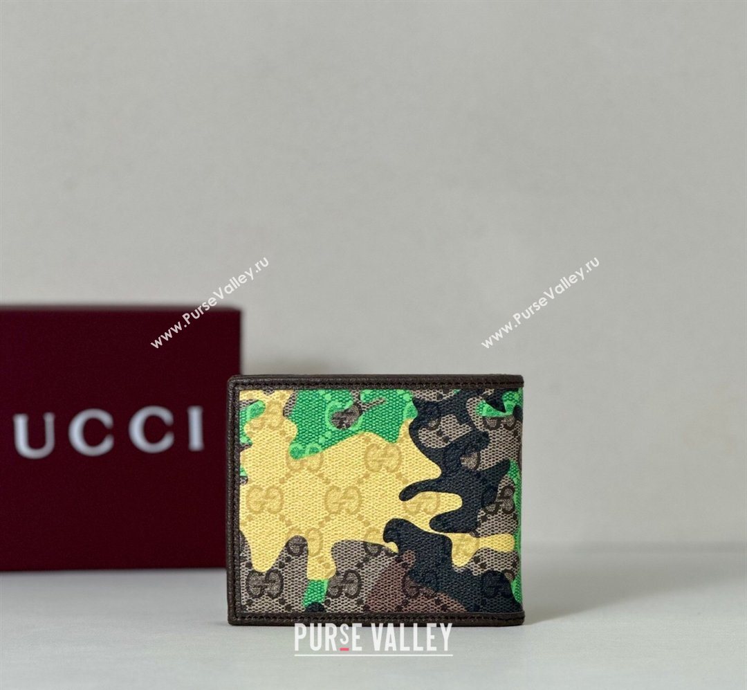 Gucci Bi-fold Wallet in Camouflage GG Fabric Green/Yellow 2026 834271 (DLH-260128099)