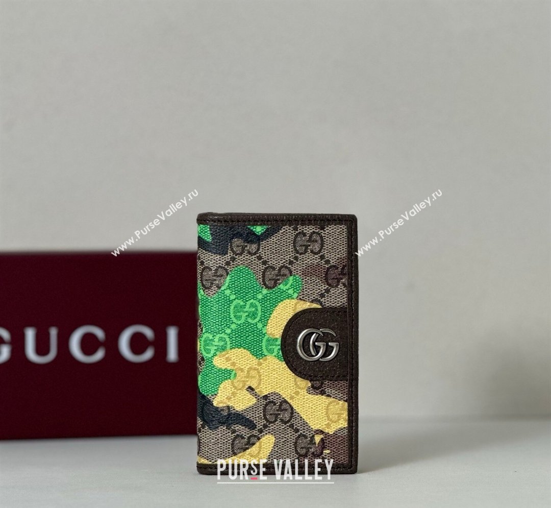 Gucci Long Card Case in Camouflage GG Fabric Green/Yellow 2026 834691 (DLH-260128104)