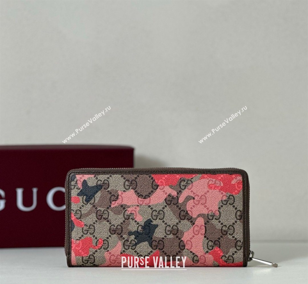 Gucci Zip-around Wallet in Camouflage GG Fabric Pink/Red 2026 834694 (DLH-260128105)