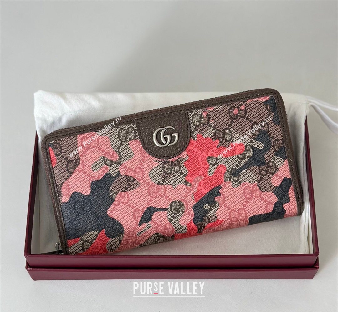 Gucci Zip-around Wallet in Camouflage GG Fabric Pink/Red 2026 834694 (DLH-260128105)