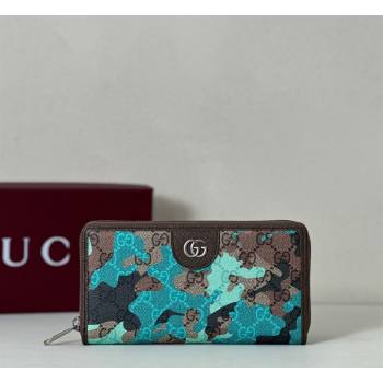 Gucci Zip-around Wallet in Camouflage GG Fabric Blue 2026 834694 (DLH-260128106)