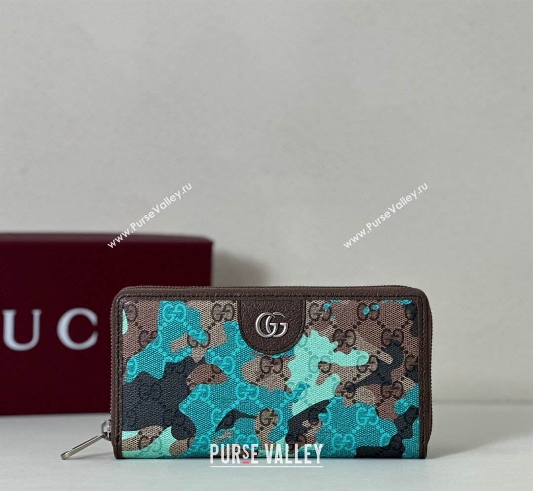 Gucci Zip-around Wallet in Camouflage GG Fabric Blue 2026 834694 (DLH-260128106)