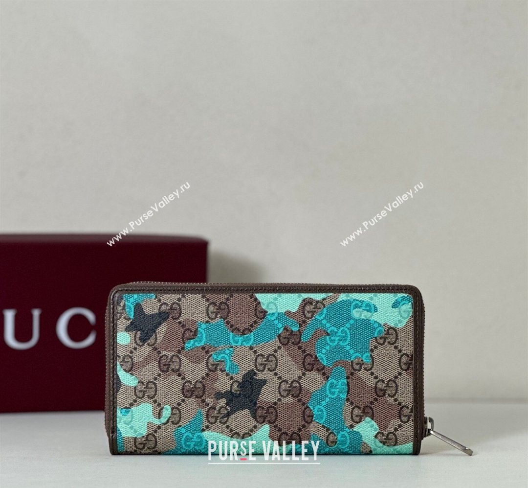 Gucci Zip-around Wallet in Camouflage GG Fabric Blue 2026 834694 (DLH-260128106)