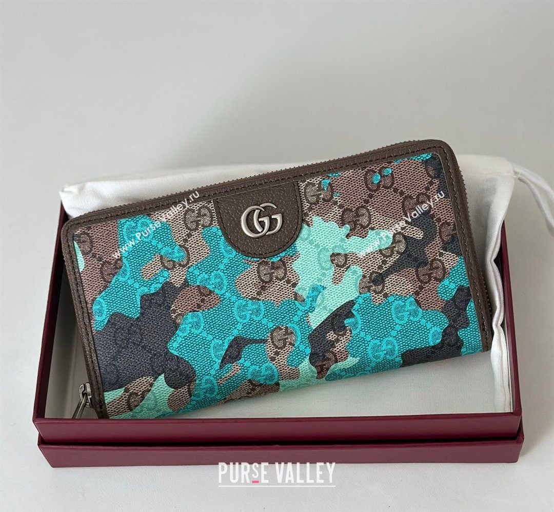 Gucci Zip-around Wallet in Camouflage GG Fabric Blue 2026 834694 (DLH-260128106)