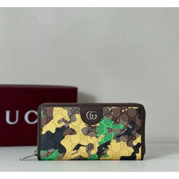 Gucci Zip-around Wallet in Camouflage GG Fabric Green/Yellow 2026 834694 (DLH-260128107)