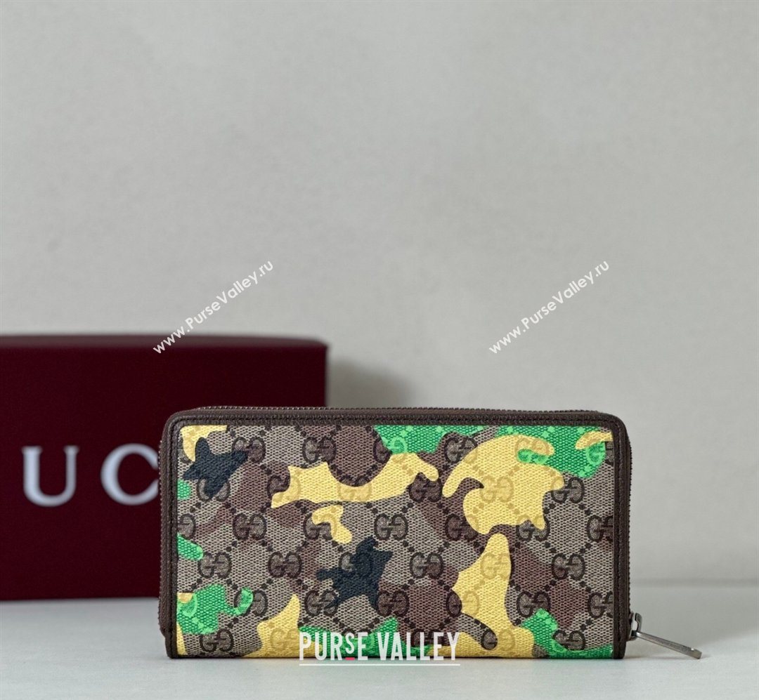 Gucci Zip-around Wallet in Camouflage GG Fabric Green/Yellow 2026 834694 (DLH-260128107)