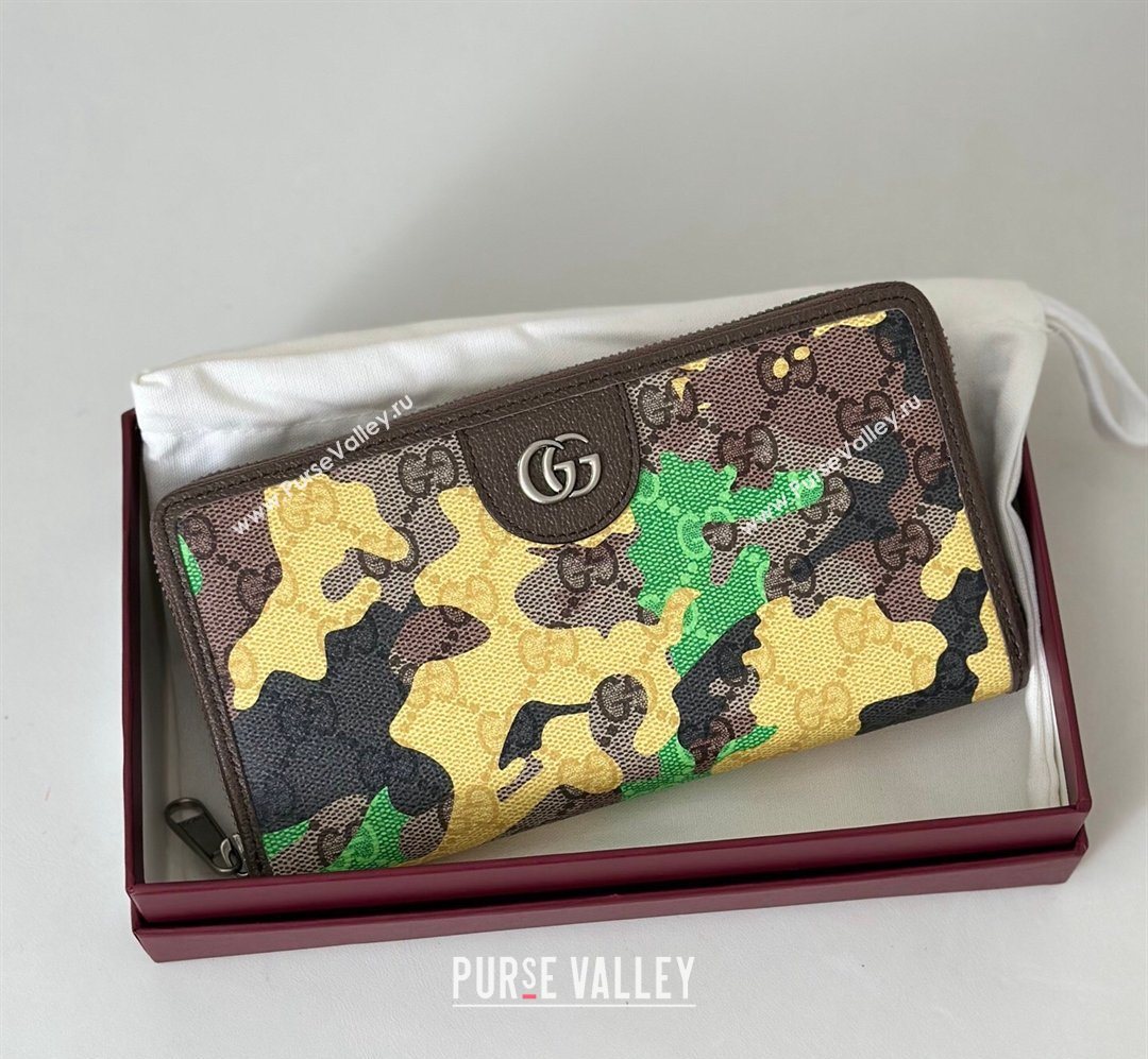 Gucci Zip-around Wallet in Camouflage GG Fabric Green/Yellow 2026 834694 (DLH-260128107)