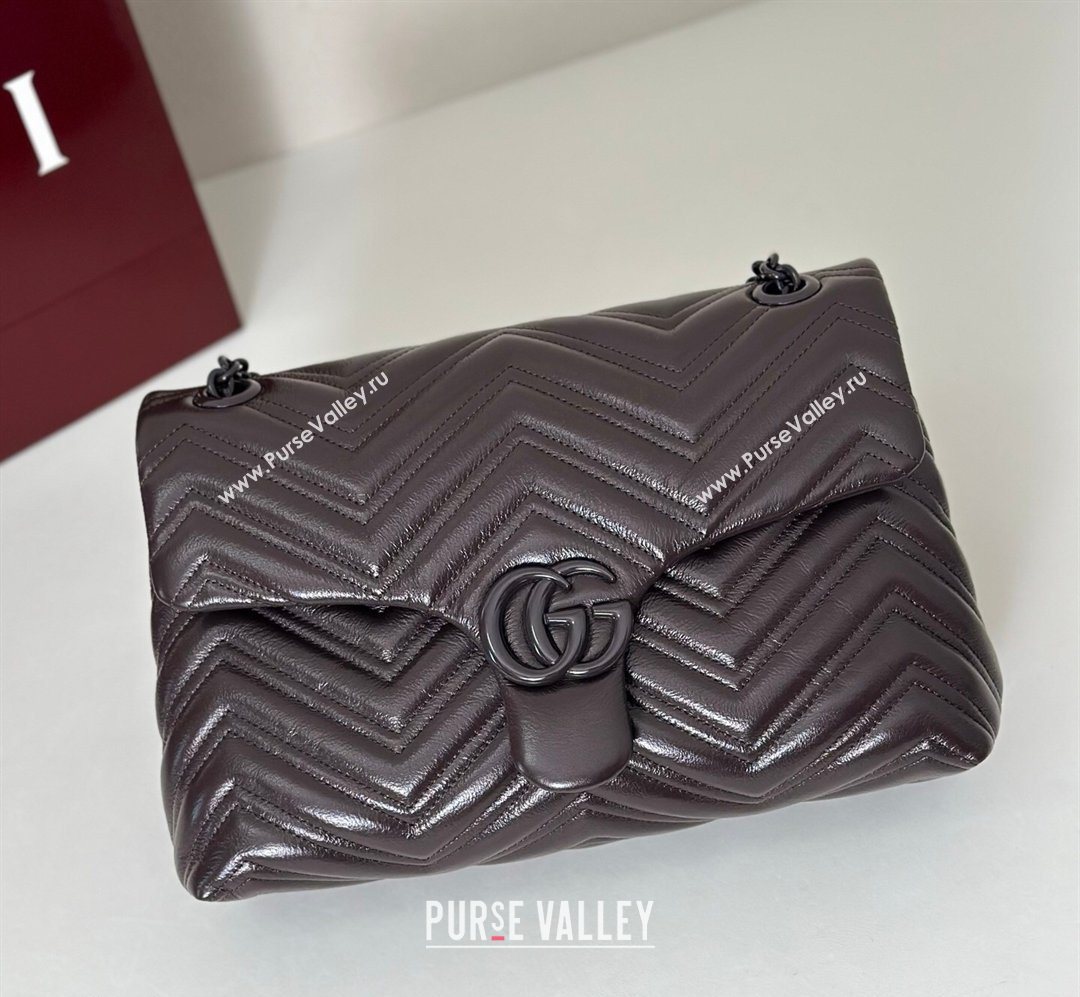 Gucci GG Marmont Leather medium shoulder bag Dark Brown 2026 850676 (DLH-260128078)