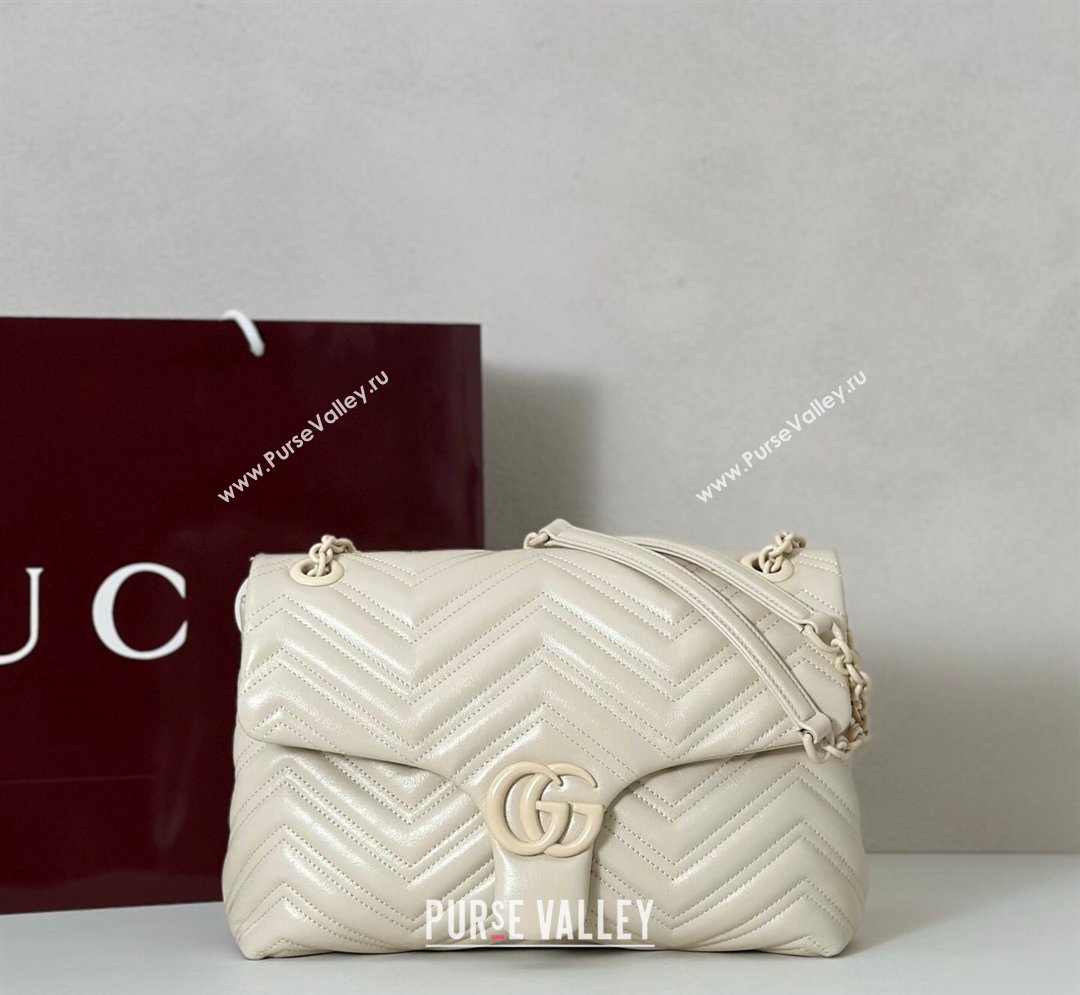 Gucci GG Marmont Leather medium shoulder bag Ivory White 2026 850676 (DLH-260128079)