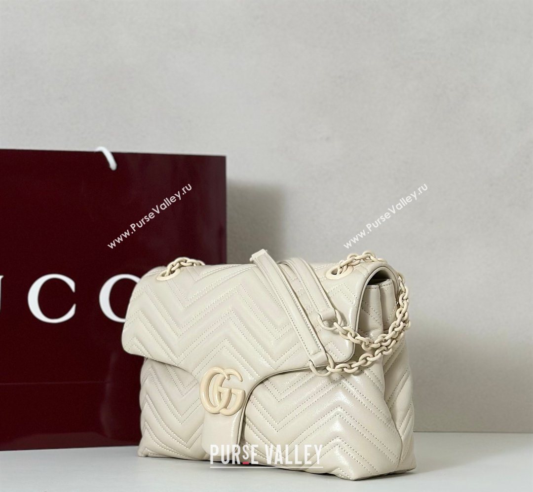 Gucci GG Marmont Leather medium shoulder bag Ivory White 2026 850676 (DLH-260128079)