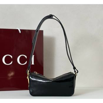 Gucci Half Horsebit mini shoulder bag in Crinkle Patent Leather Black 2026 860784 (DLH-260128056)