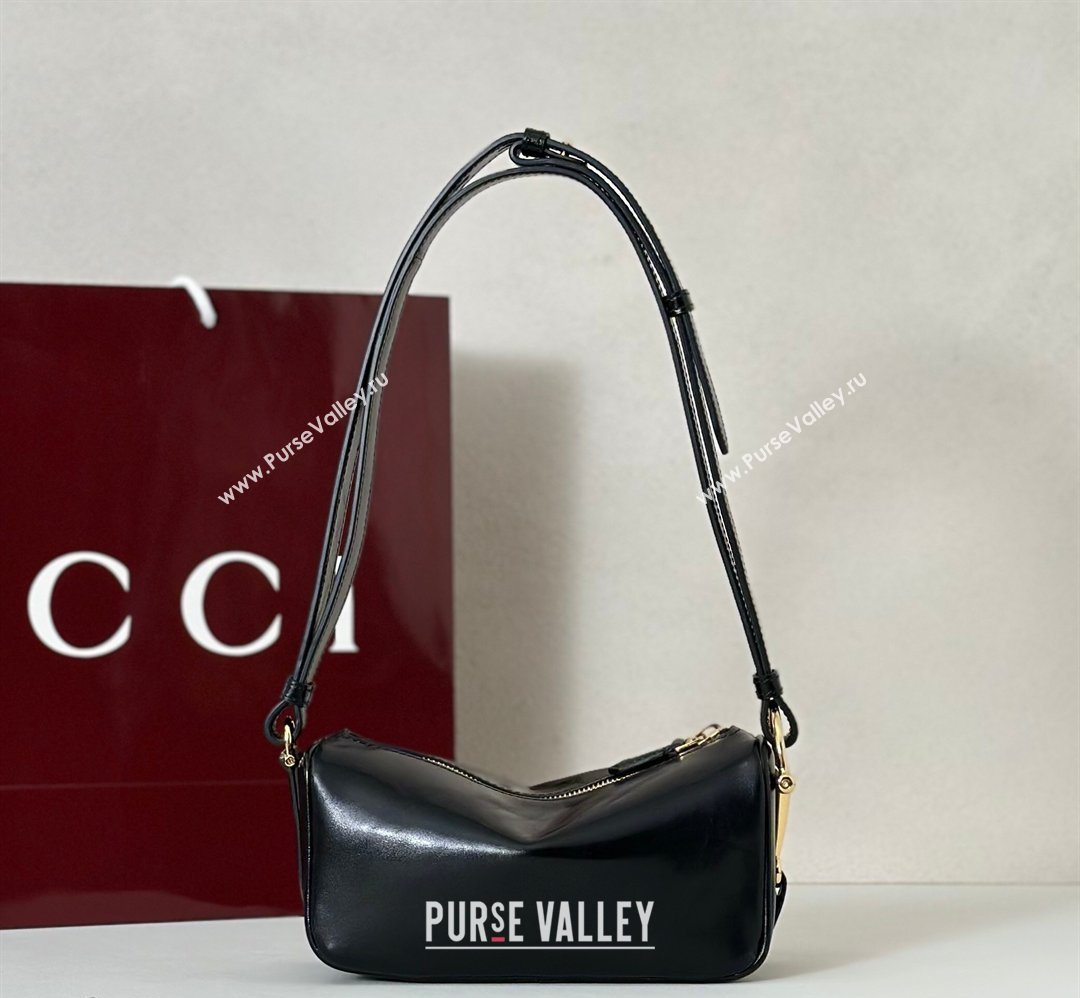 Gucci Half Horsebit mini shoulder bag in Crinkle Patent Leather Black 2026 860784 (DLH-260128056)