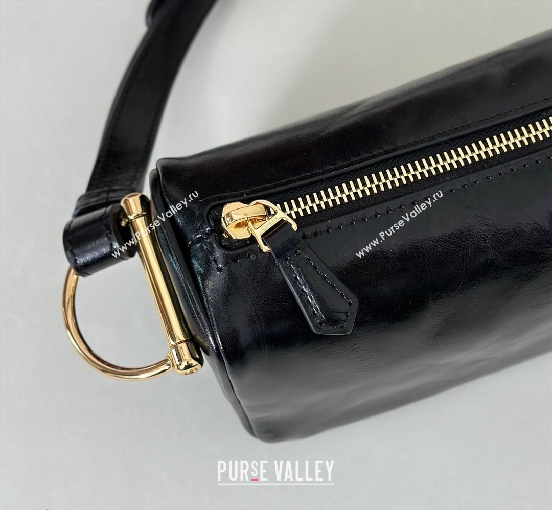 Gucci Half Horsebit mini shoulder bag in Crinkle Patent Leather Black 2026 860784 (DLH-260128056)