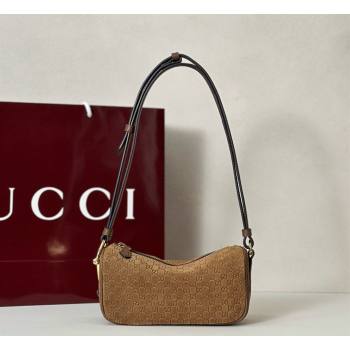 Gucci Half Horsebit mini shoulder bag in GG Suede Brown 2026 860784 (DLH-260128055)