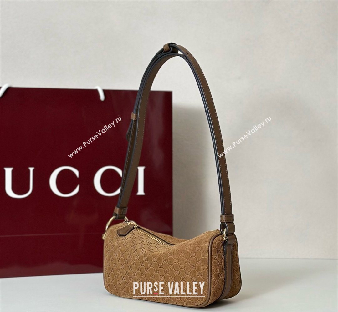 Gucci Half Horsebit mini shoulder bag in GG Suede Brown 2026 860784 (DLH-260128055)