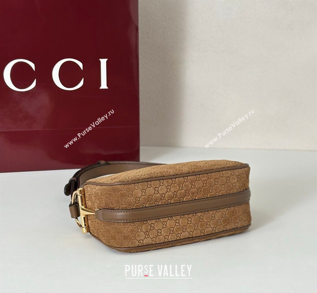 Gucci Half Horsebit mini shoulder bag in GG Suede Brown 2026 860784 (DLH-260128055)