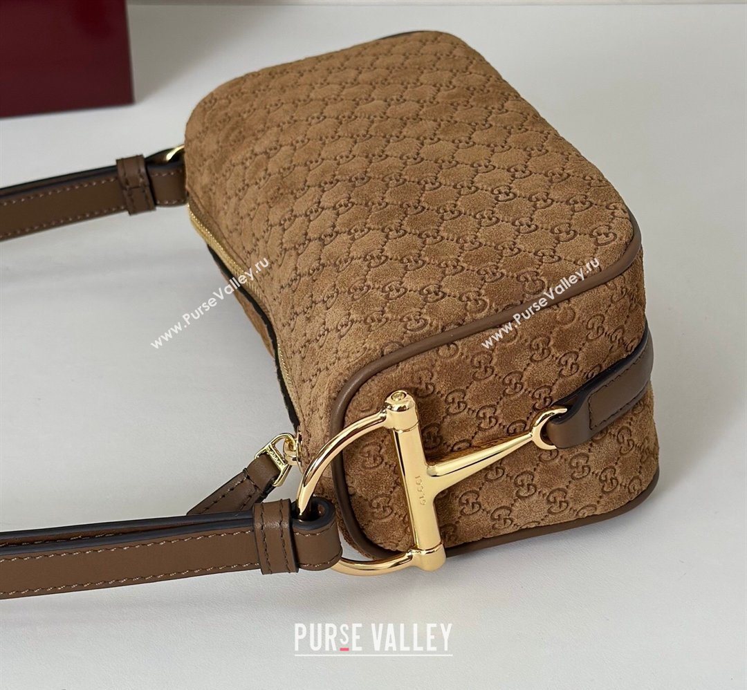 Gucci Half Horsebit mini shoulder bag in GG Suede Brown 2026 860784 (DLH-260128055)