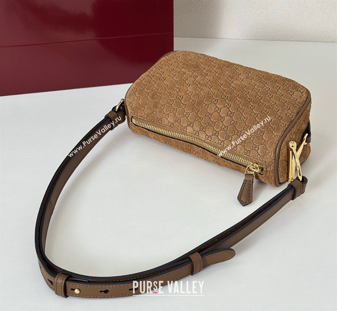 Gucci Half Horsebit mini shoulder bag in GG Suede Brown 2026 860784 (DLH-260128055)