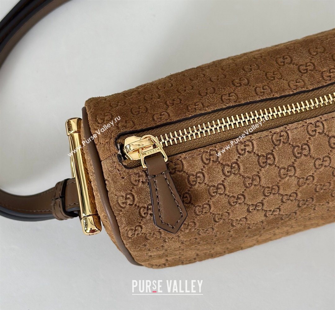 Gucci Half Horsebit mini shoulder bag in GG Suede Brown 2026 860784 (DLH-260128055)
