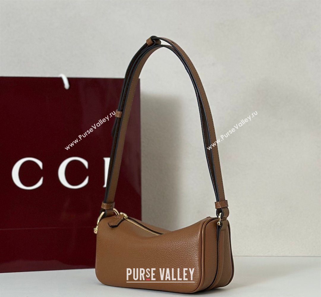Gucci Half Horsebit mini shoulder bag in Grainy Leather Brown 2026 860784 (DLH-260128054)