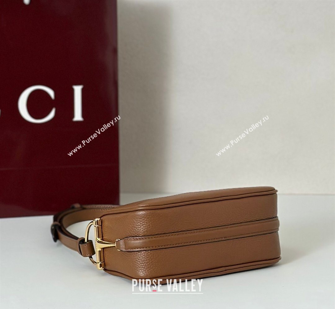 Gucci Half Horsebit mini shoulder bag in Grainy Leather Brown 2026 860784 (DLH-260128054)