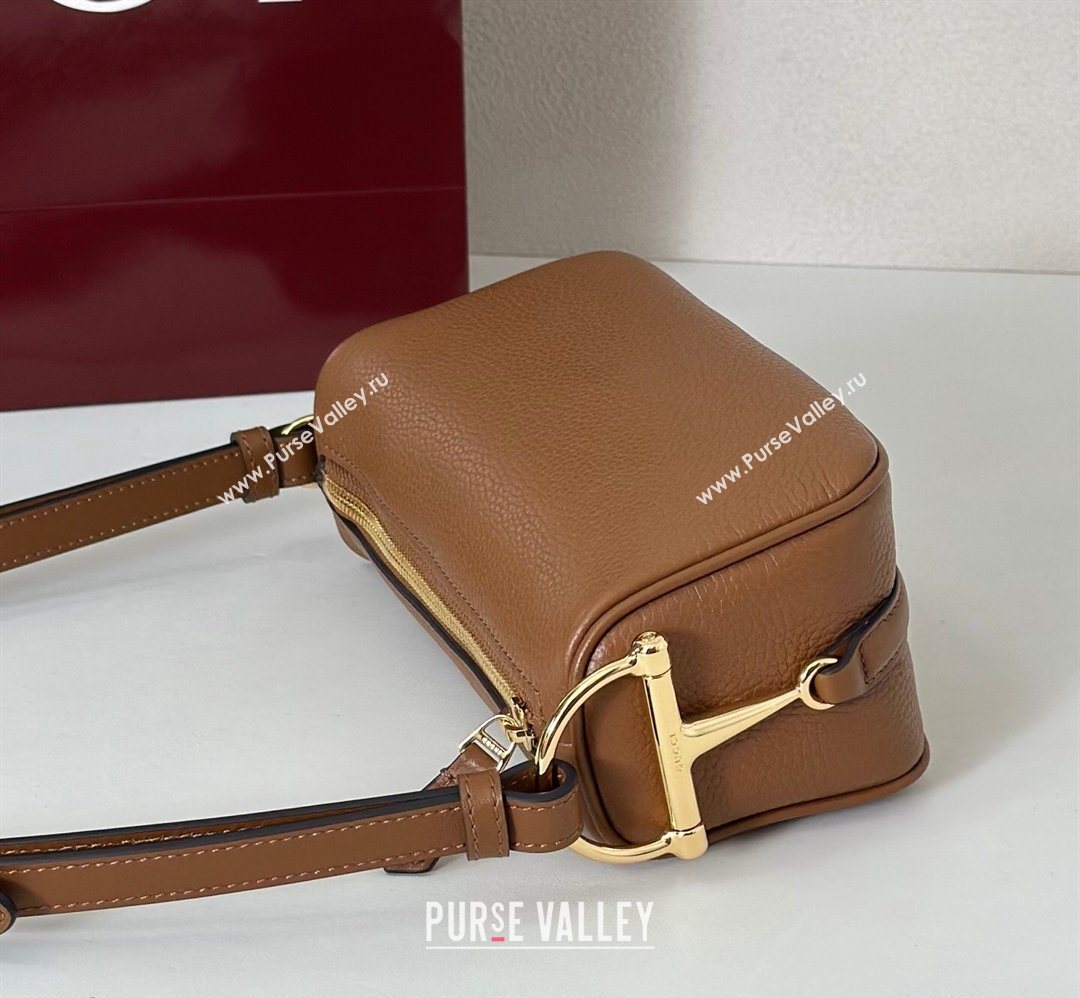 Gucci Half Horsebit mini shoulder bag in Grainy Leather Brown 2026 860784 (DLH-260128054)
