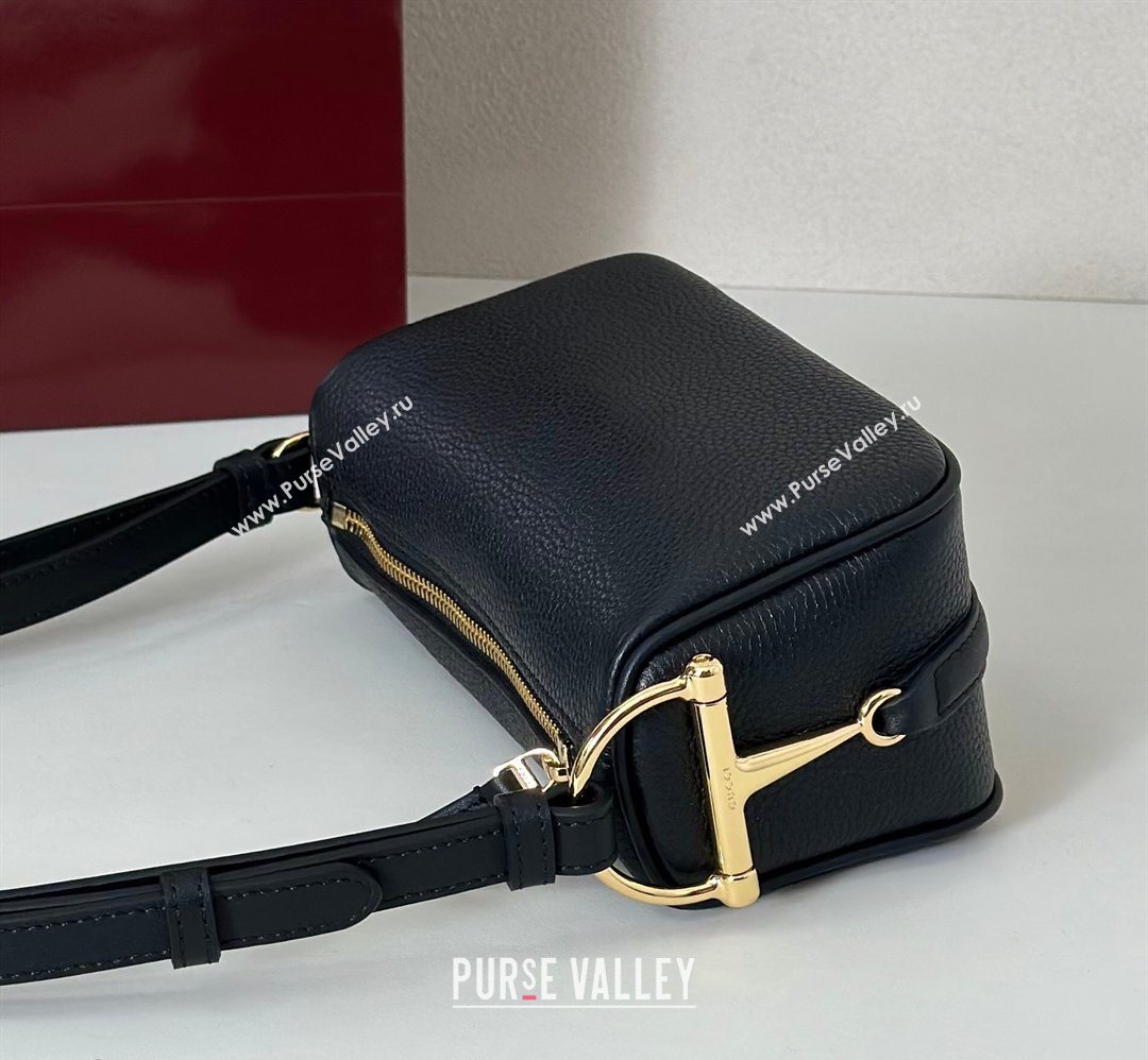 Gucci Half Horsebit mini shoulder bag in Grainy Leather Black 2026 860784 (DLH-260128052)