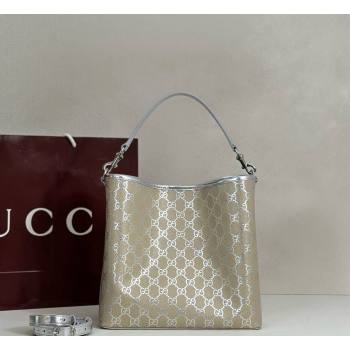 Gucci GG Canvas Emblem Medium Bucket Bag Silver 2026 815103 (DLH-260127081)