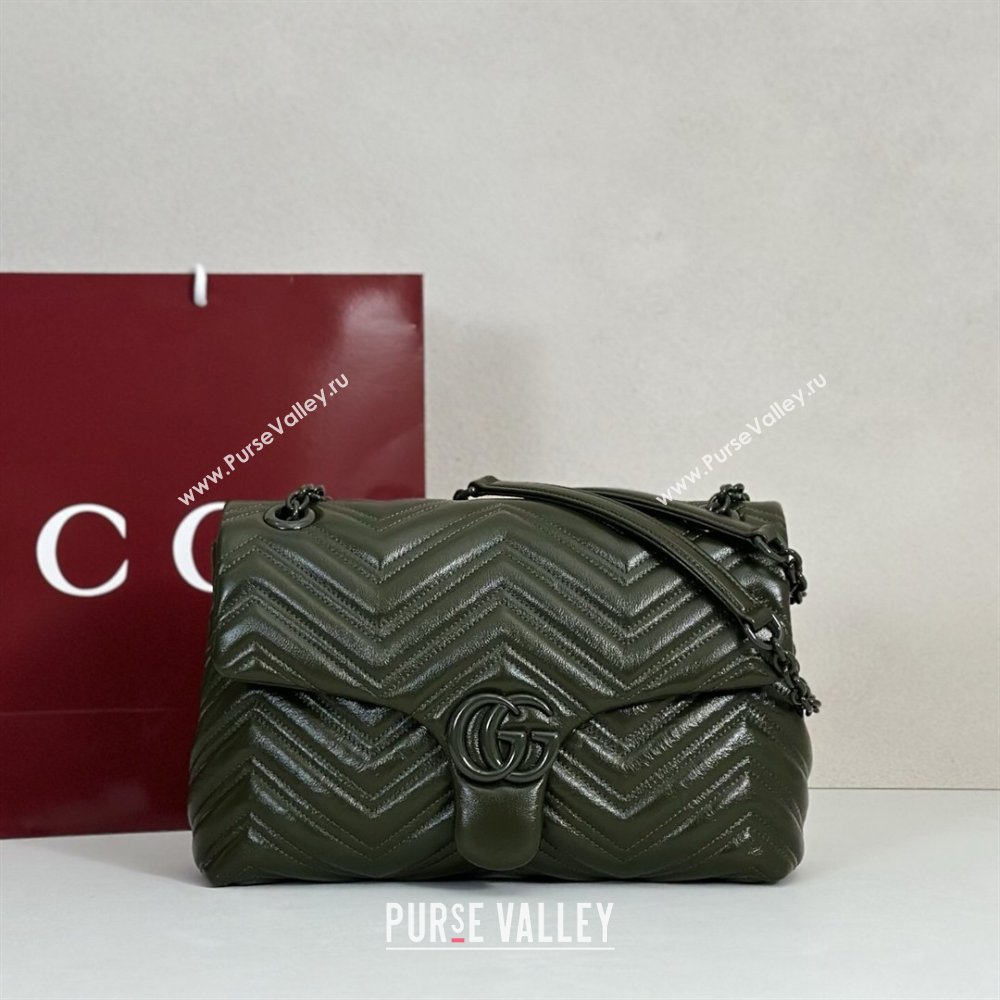 Gucci GG Marmont Leather medium shoulder bag Forest Green 2026 850676 (DLH-260128076)