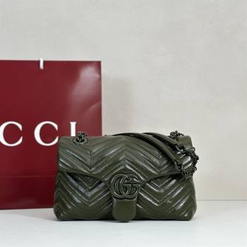 Gucci GG Marmont Leather small shoulder bag Forest Green 2026 855371 (DLH-260128071)