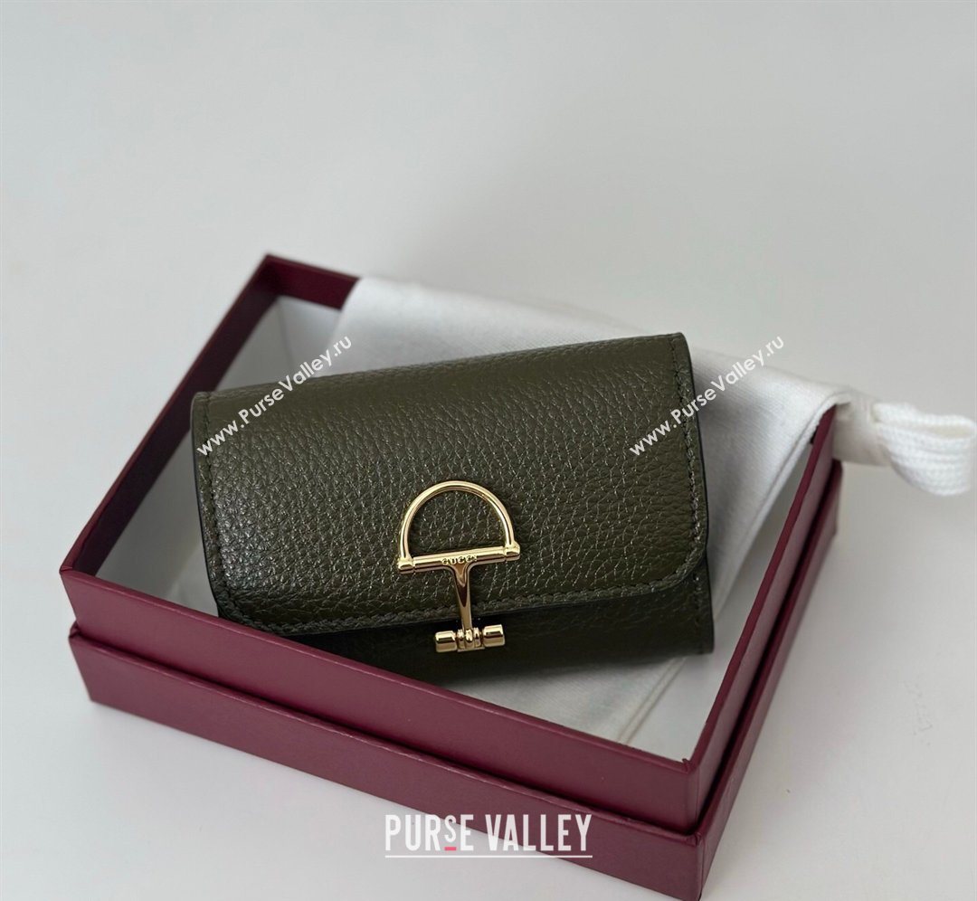 Gucci Softbit Leather card case with Half Horsebit Dark Green 2026 828148 (DLH-260128110)