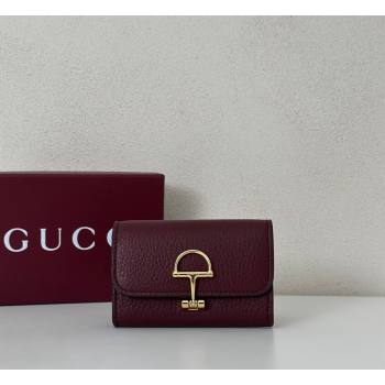 Gucci Softbit Leather card case with Half Horsebit Dark Burgundy 2026 828148 (DLH-260128111)