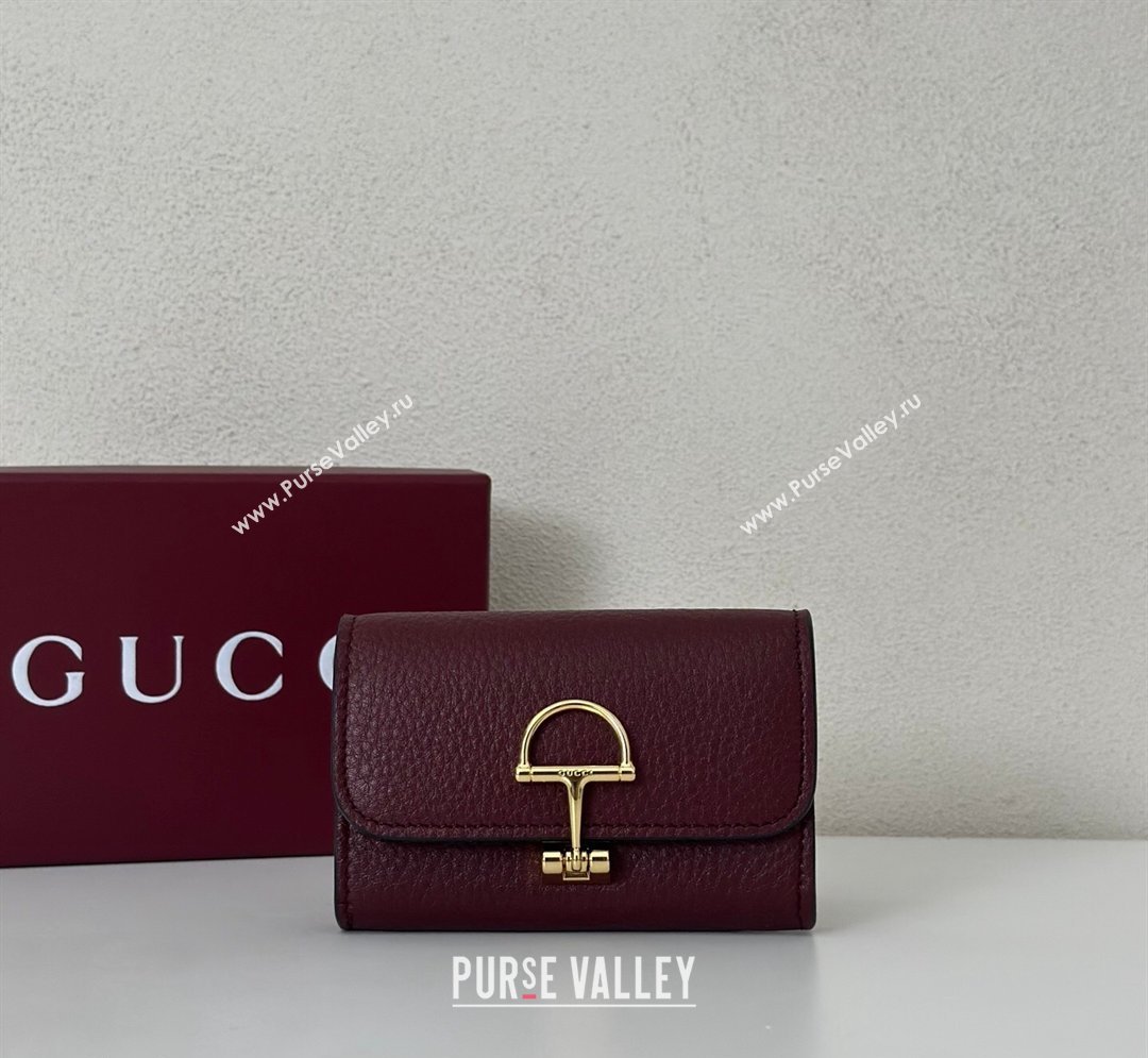Gucci Softbit Leather card case with Half Horsebit Dark Burgundy 2026 828148 (DLH-260128111)